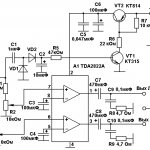 Stereo headphone amplifier circuit based on TDA2822A chip